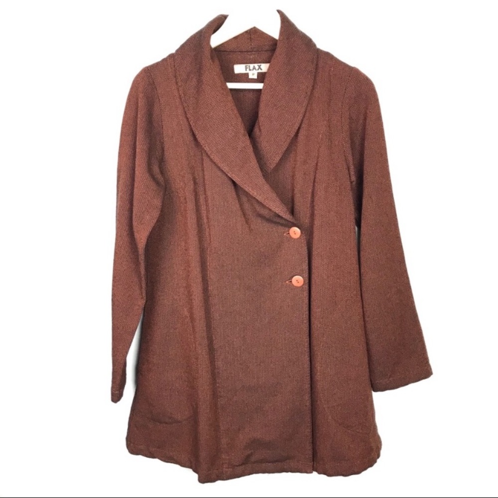 Flax Size P Wool Blend Two Button Closure Coat